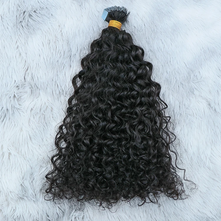 

Cuticle aligned indian Human Hair Natural Black Wholesale Kinky Curly Tape Hair Extensions