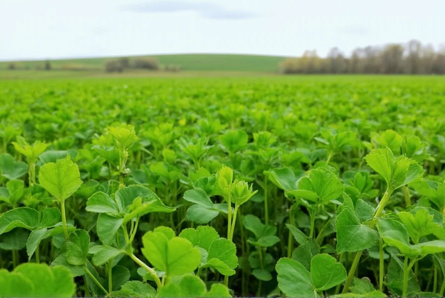 Close-up view of white clover flowers and leaves in a healthy field