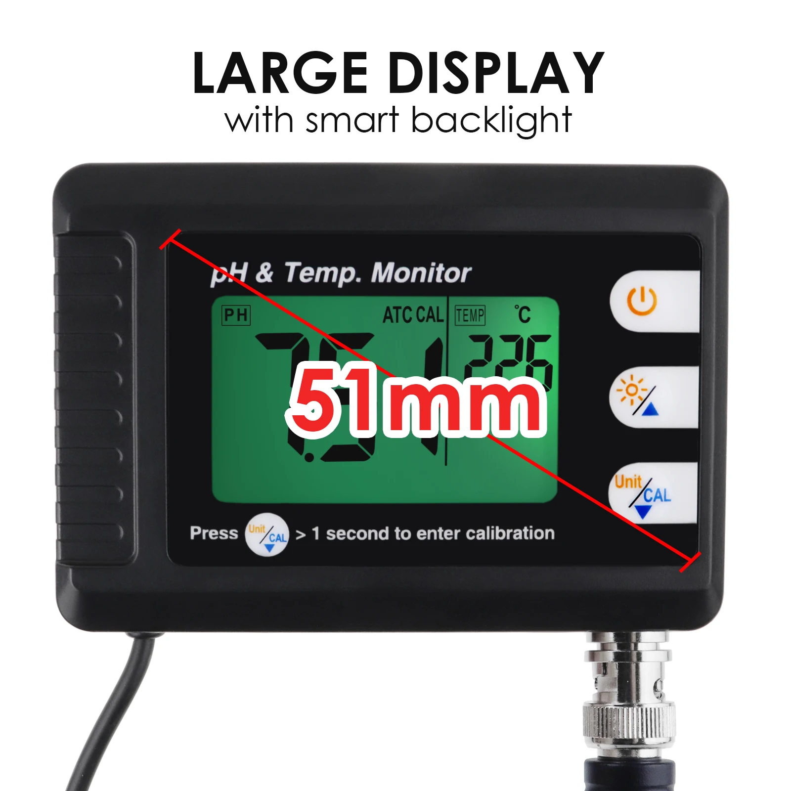 2 In 1 Ph & Temperature Continuous Monitor Ph Meter W/ Backlight Dual