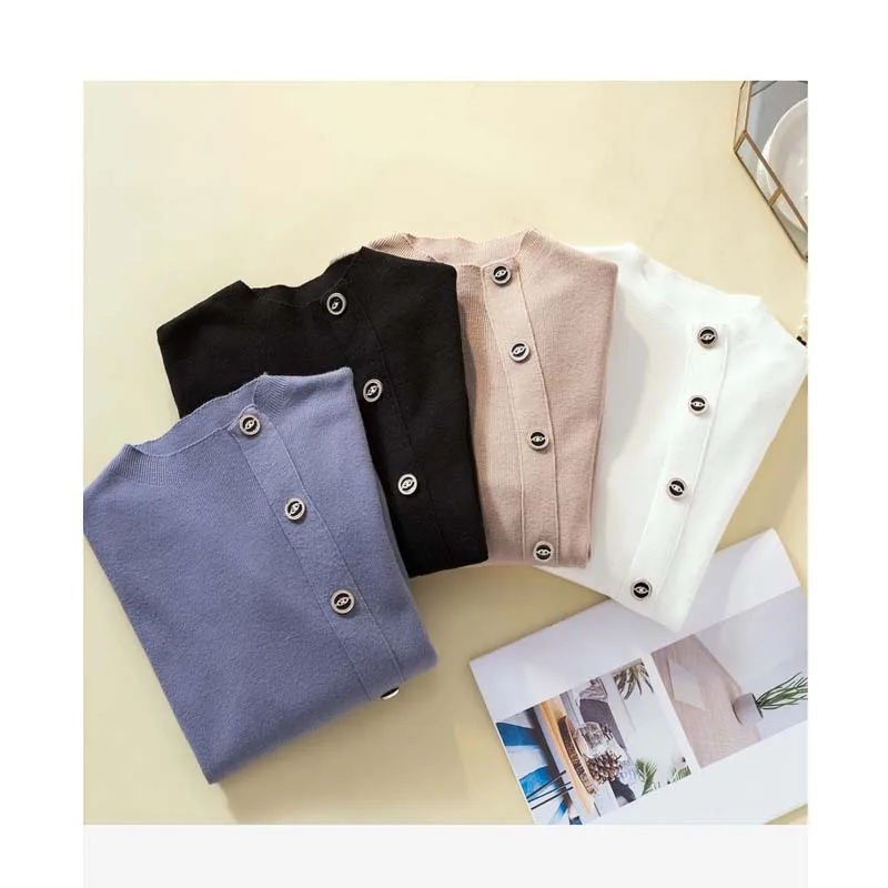 

2019 Korea Design Fashion Ladies Casual Button Streatwear Autumn Winter Women Sweater Long Sleeve Solid Color Women Clothing, Custom color