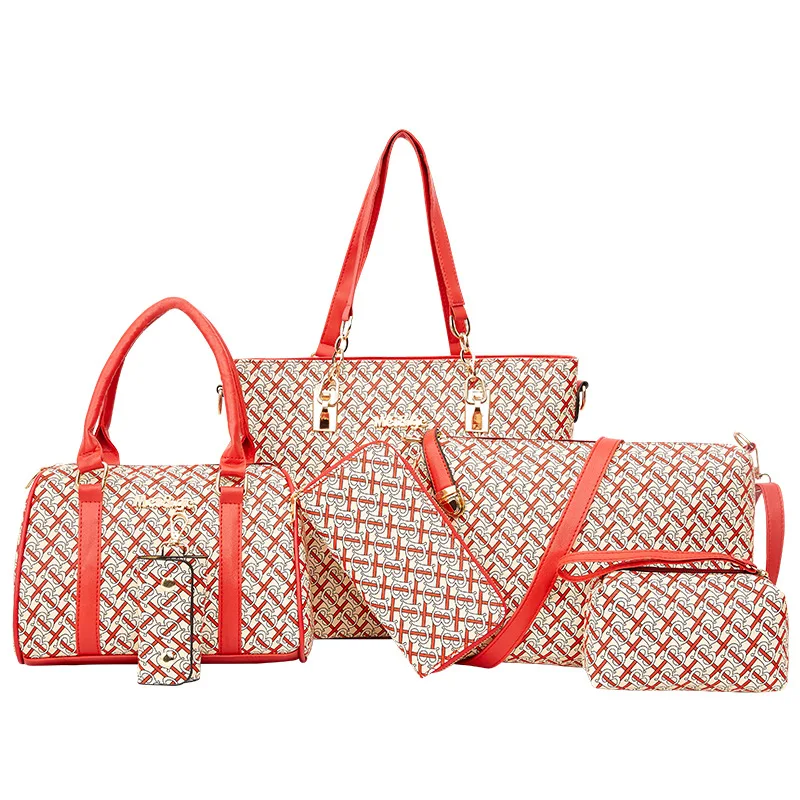 

New style handbag sets 6 pieces women bags handbags set for women leather hand bags ladies luxury, Black,red,light grey