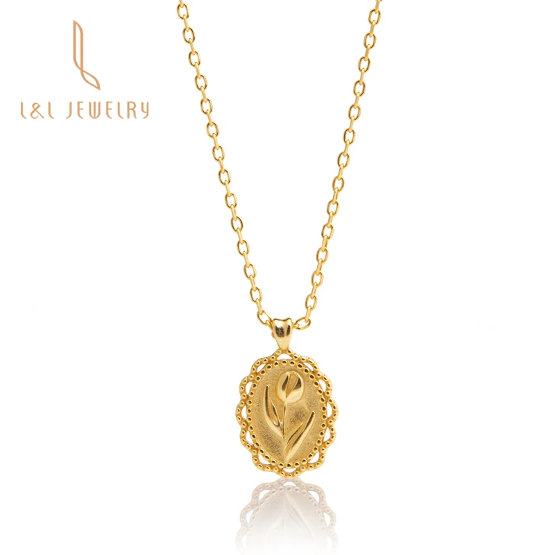 

Wholesale Trendy S925 Silver plated 18K Gold Link Chain Necklace Rose Flower Pendant Unique Gold Necklace Christmas Jewelry