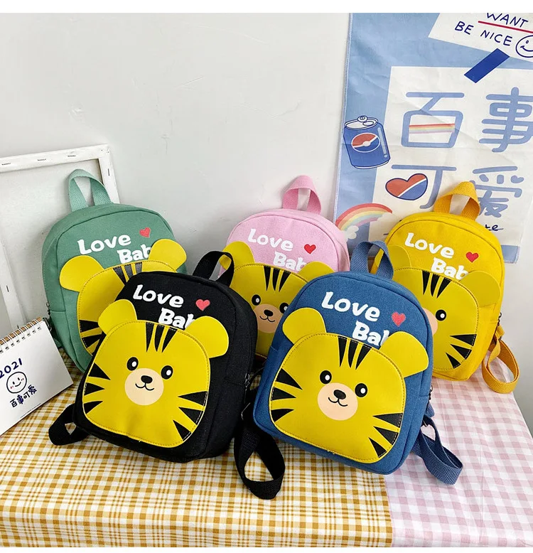 

Children's cute little tiger kindergarten 1-5-year-old baby small backpack boys and Girls Mini cartoon Canvas Backpack