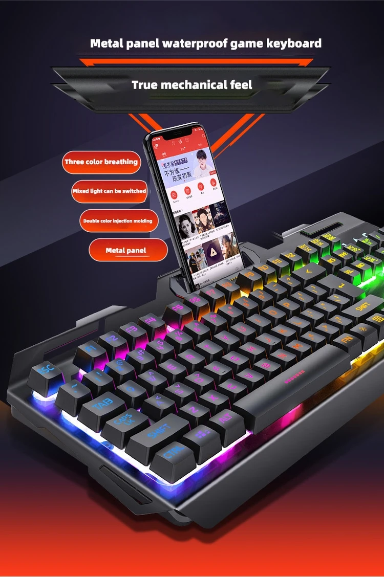 0DA7 Luminous 104 Key Colorful USB Keypad Computer Gaming Touch Keyboard 