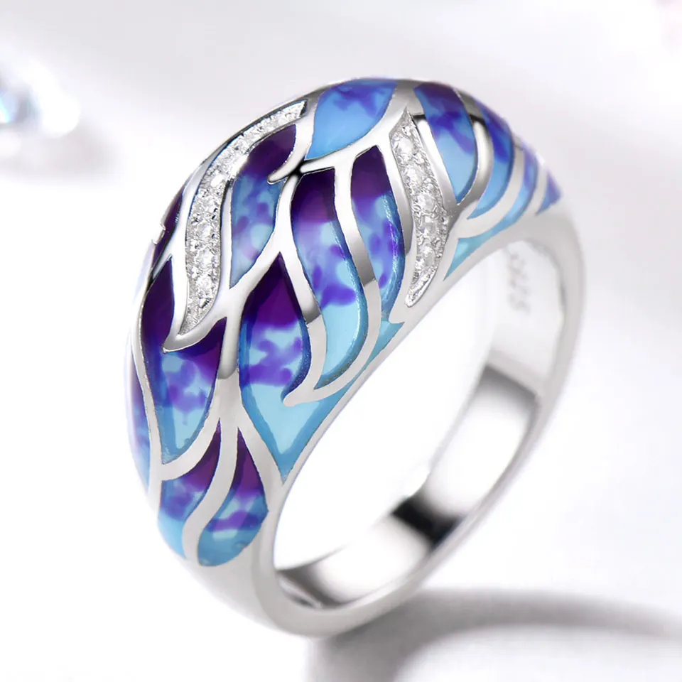 

European and American Fashion Colorful S925 Handmade Flower Enamel Wedding Ring, N/a
