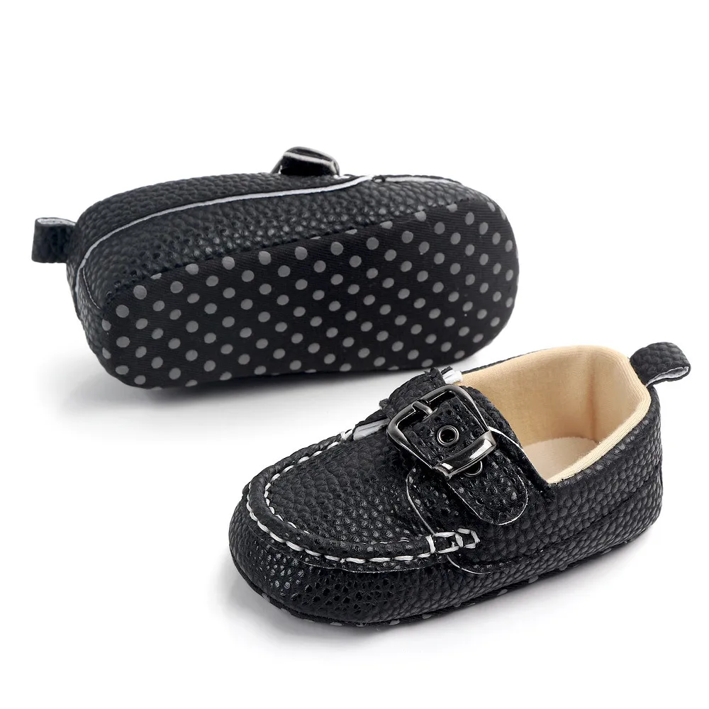 

High Quality Spring Pu Leather Toddler Boy Shoes Anti Slippery Soft Bottom Durable First Walker Formal Shoes, White/black
