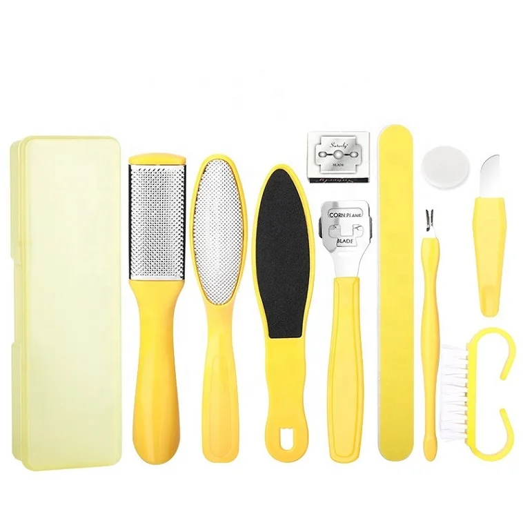 

10 in 1 Yellow Pedicure Set Scraper Knife Feet File Foot Skin Care Tool Grooming kit Travel Pedicure Callus Remover, According to options