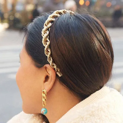 

European Retro Female Hair Accessories Metal Twisted Headband Twisted Chain Head Buckle Hairbands