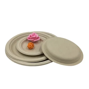 Image of Round Disposable Plates Natural Compostable Eco Friendly Environmental paper plate
