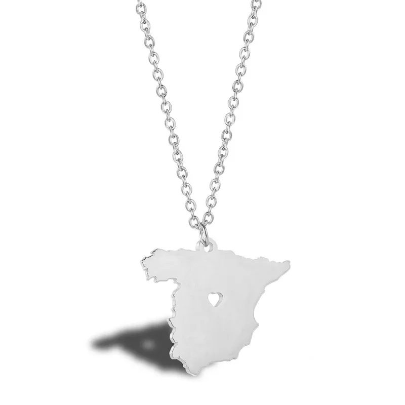 

Trendy Creative Spanish Map Pendant Chain Stainless Steel Necklace for Women