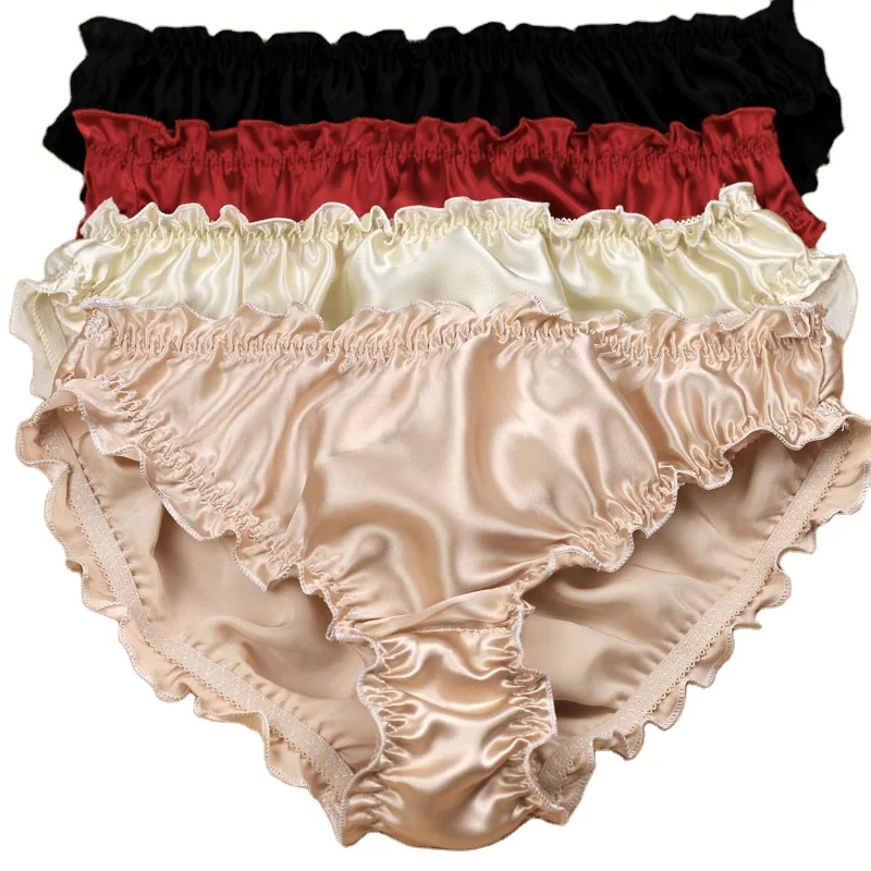 

Ladies Girls Pure mulberry silk Wearing Satin Sexy Girl Underwear Real Silk Panties, Black/white