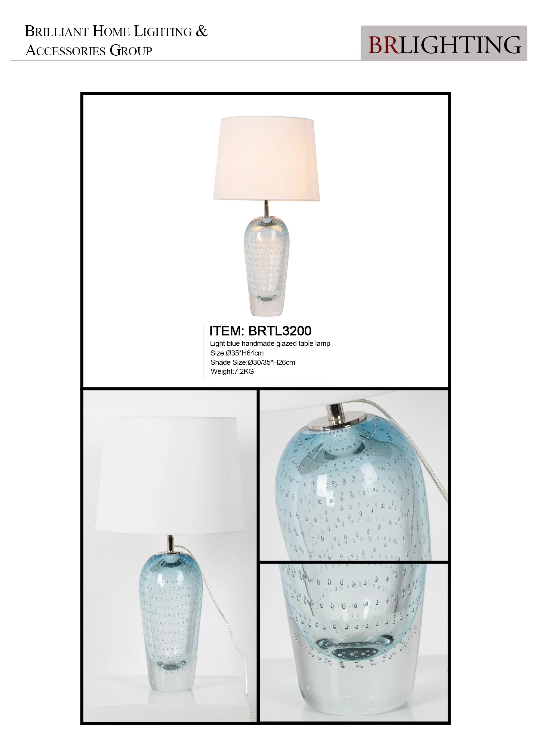 Round Shade Luxury Light Bedroom Blue handmade Coloured Glaze Beside Lamp Table