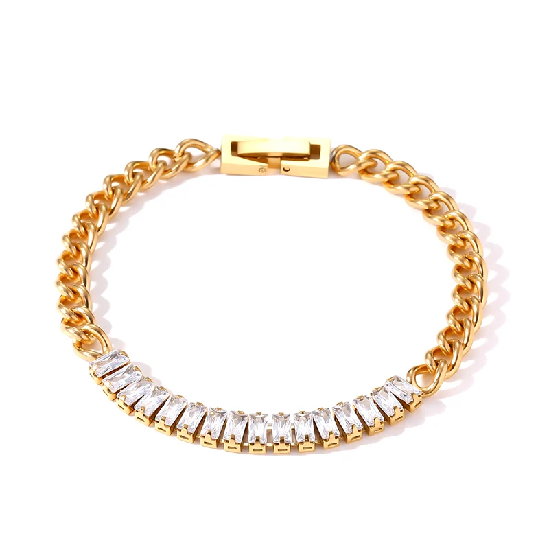 

MICCI Wholesale Custom 18K Gold Plated Stainless Steel Chain Link Cubic Zirconia Diamond Iced Out Crystal Tennis Chain Bracelet