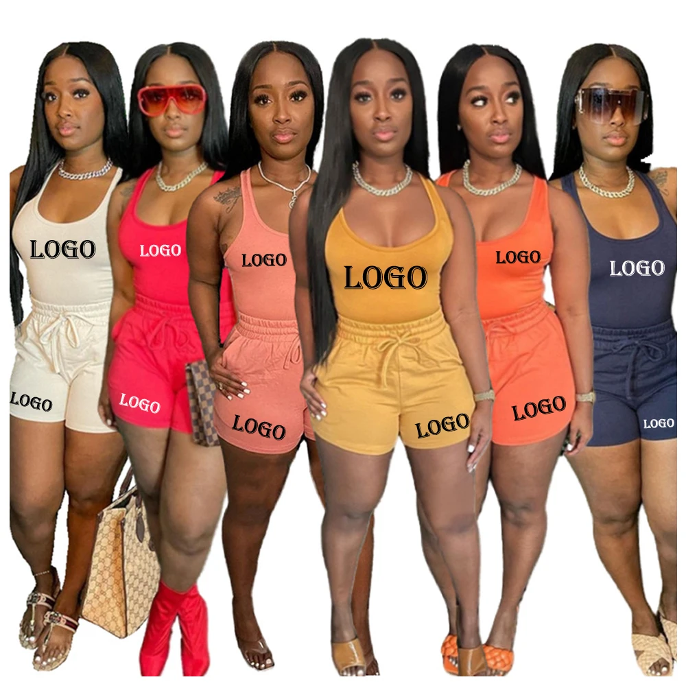 

Wholesale Custom Two Piece Set Women With Label Logo Summer Tracksuit T-Shirt Customize Shorts Women's Tshirt Top Tee Clothing