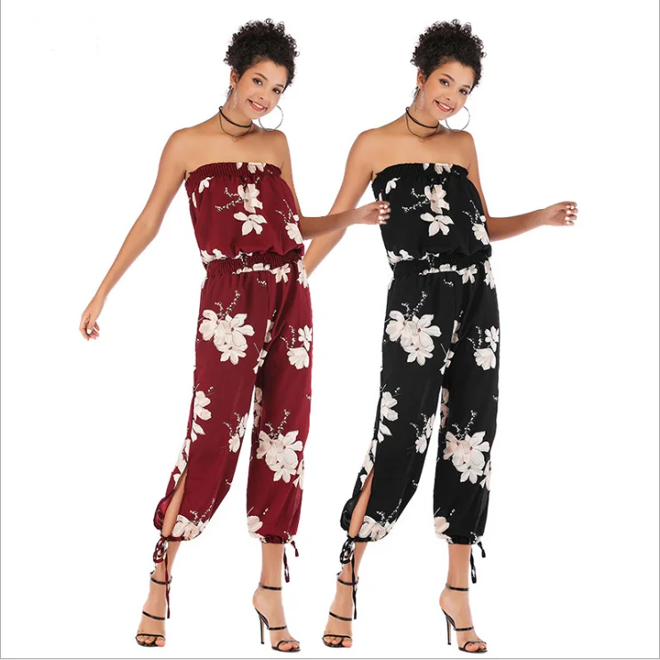 

Springway 2021 nine-point trousers floral printed chiffon Jumpsuits one -piece pants Women casual Jumpsuit Wholesale