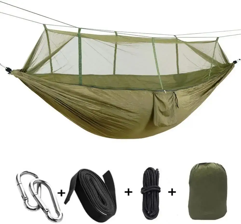 WOQI Outdoor Camping Jungle Mosquito Hammock Single & Double Made of Cotton and Nylon Fabric Option for Mosquito Net