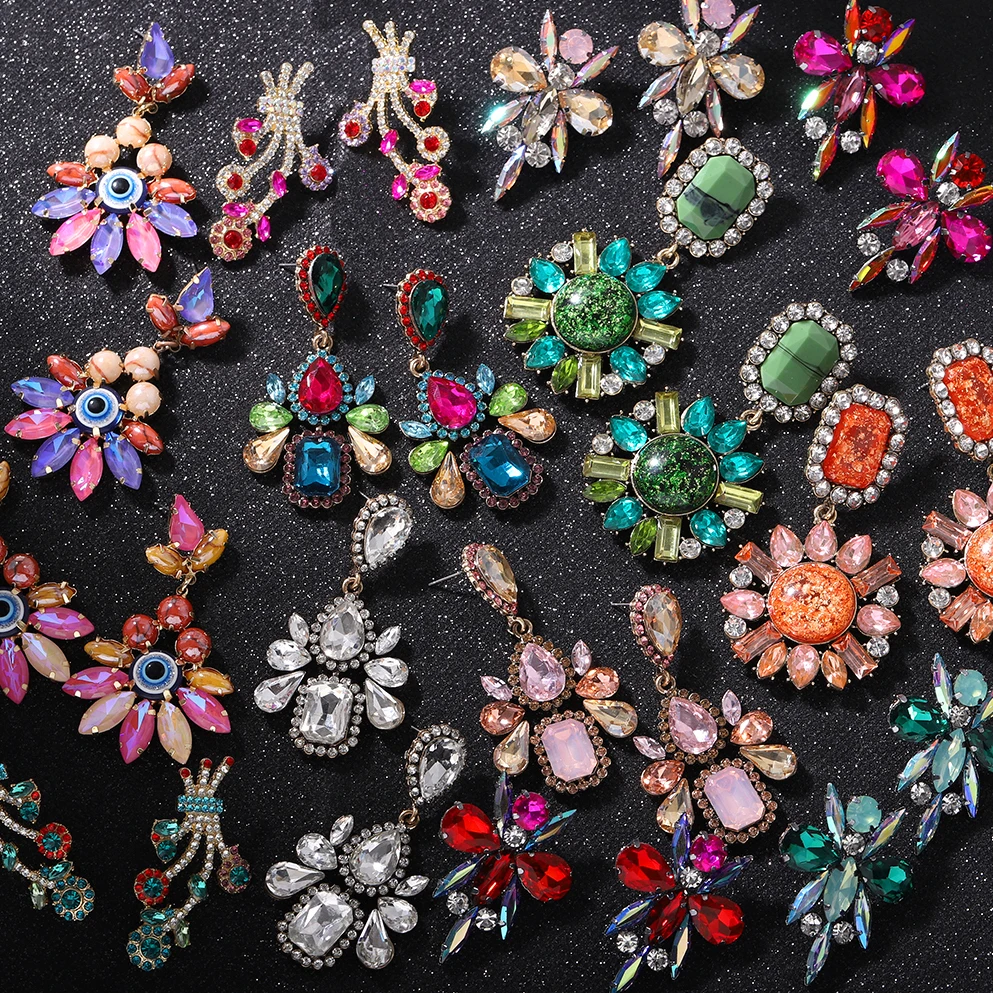 

Dvacaman 2021 Statement Trendy Fashion Vintage Gemstone Multicolored Big Crystal Rhinestone Womens Drop Dangle Earrings Jewelry