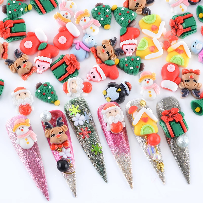 

Mix shapes 100pcs Nail Snowman Tree Resin Christmas Charms Decorations Supplies, Colorful