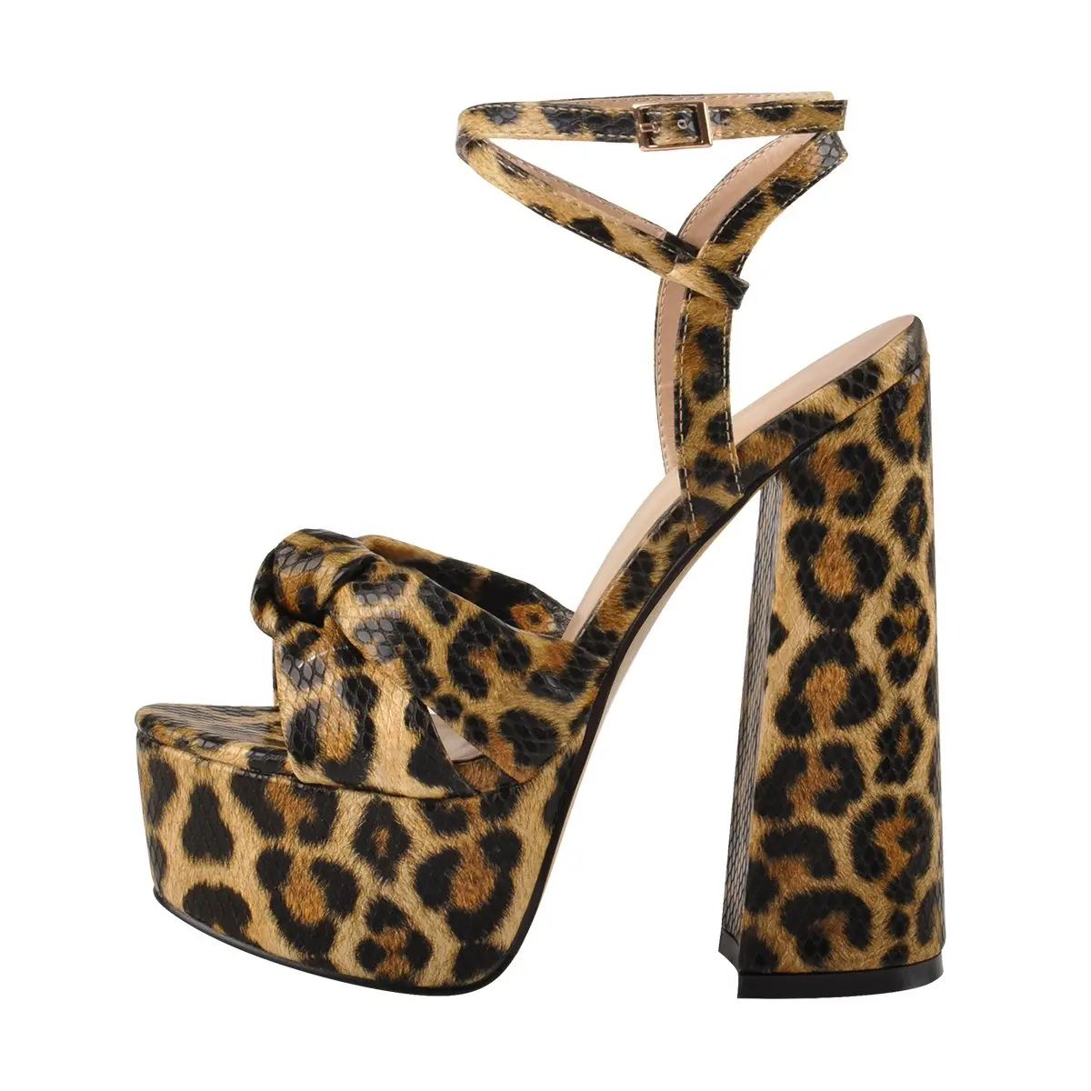 

Platform Open Toe Leopard Print Ankle Strap Block Chunky Sandals
