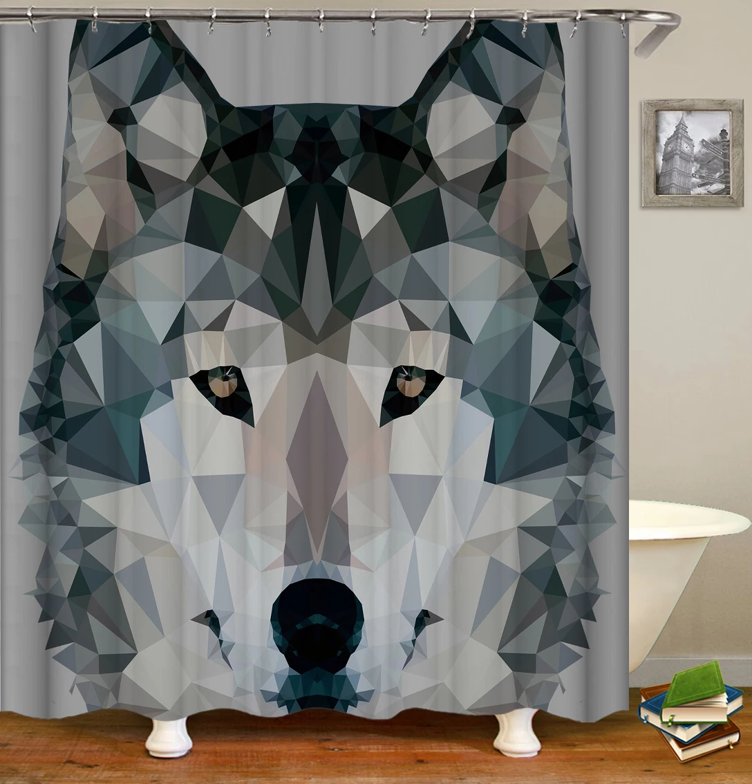 

High quality wolf digital printing bathroom shower curtain, polyester 3D printing fabric waterproof bathroom shower curtain/, Customized color