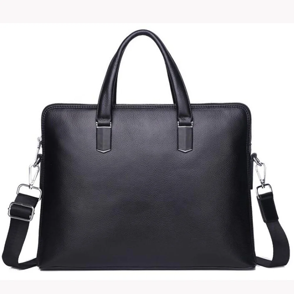 

Latest wholesale high quality Men's first layer leather business 14-inch laptop bag, Black