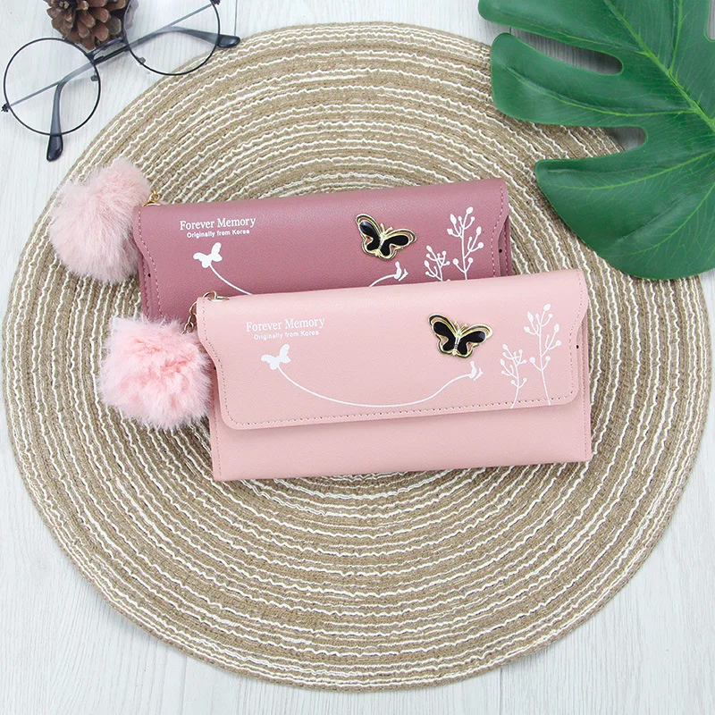 

Fashion Hot Seller Women Wallets Pure Color Ribbon Bow Decoration Girl Card Bag Multi-function Large Capacity Zipper Female Purs, Colors