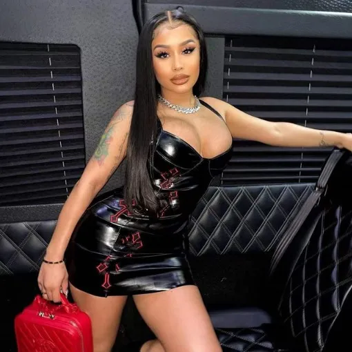 

Ready to ship summer cool girl hot sexy bodycon pu leather black club dresses