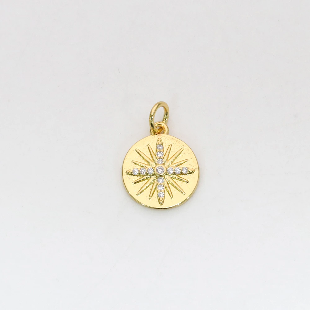 

CZ Micro Pave Gold-Plating Light Star Round Coin Charms Pendant For Jewelry Making