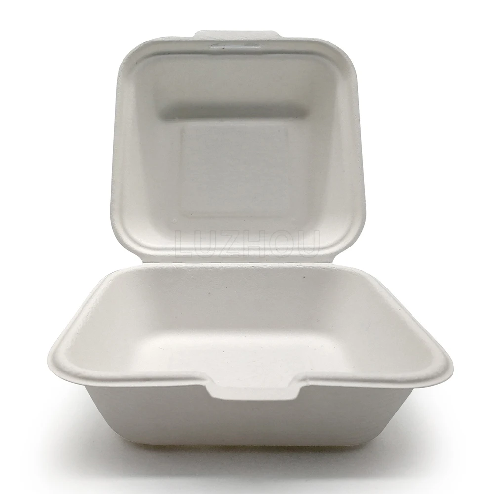 

450ml Sturdy Heatable Biodegradable Compostable 6 Inch Bagasse Takeaway Burger Packaging Box Paper