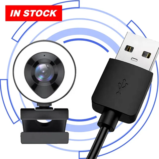 

Ring Light Webcam 2k Web Camera USB Live Camera HD 1080 Webcam with Microphones for Laptop Webcams 1920x1080 Driver-free, Black