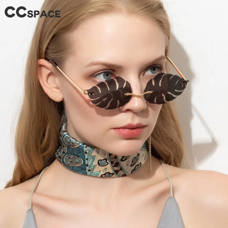

49118 Rimless Leaves Hollow Sunglasses Men Women Fashion Shades UV400 Vintage Glasses