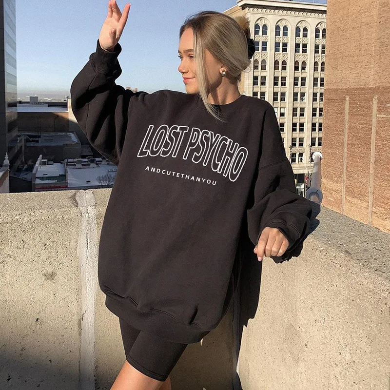 

Trendy Winter Girls High Quality Boyfriend Loose Fuzzy Letter Printed Unisex Oversized Hoodies For Women, 2colors in stock