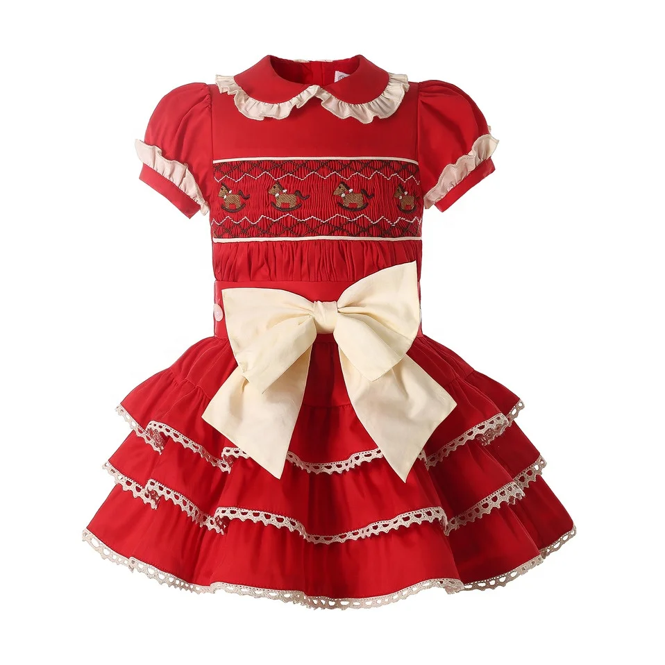 

Pettigirl Spainsh Baby Girl Smocked Dress Red Princess Dresses For Toddlers 2PC Chirtmas Smock Clothing 6M 9M 18M 24M