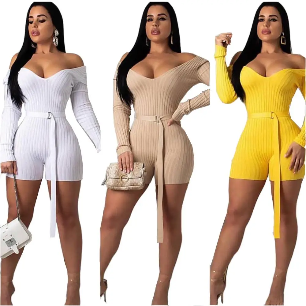 

ARM8118 Wholesale casual knitting solid knee length bandage bodycon ladies jumpsuits