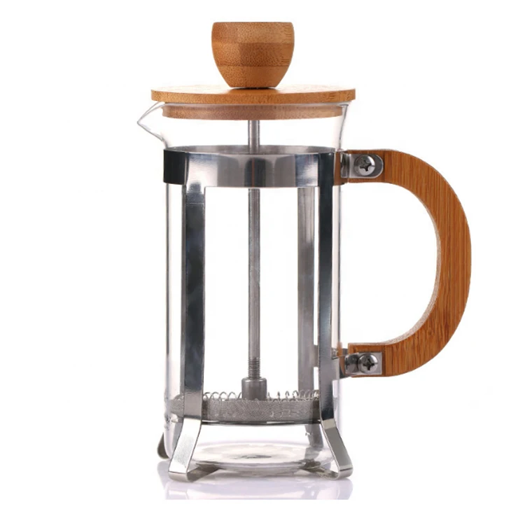 

High Borosilicate Carafe Durable Bamboo Handle Stainless Steel Glass French Press Coffee Maker