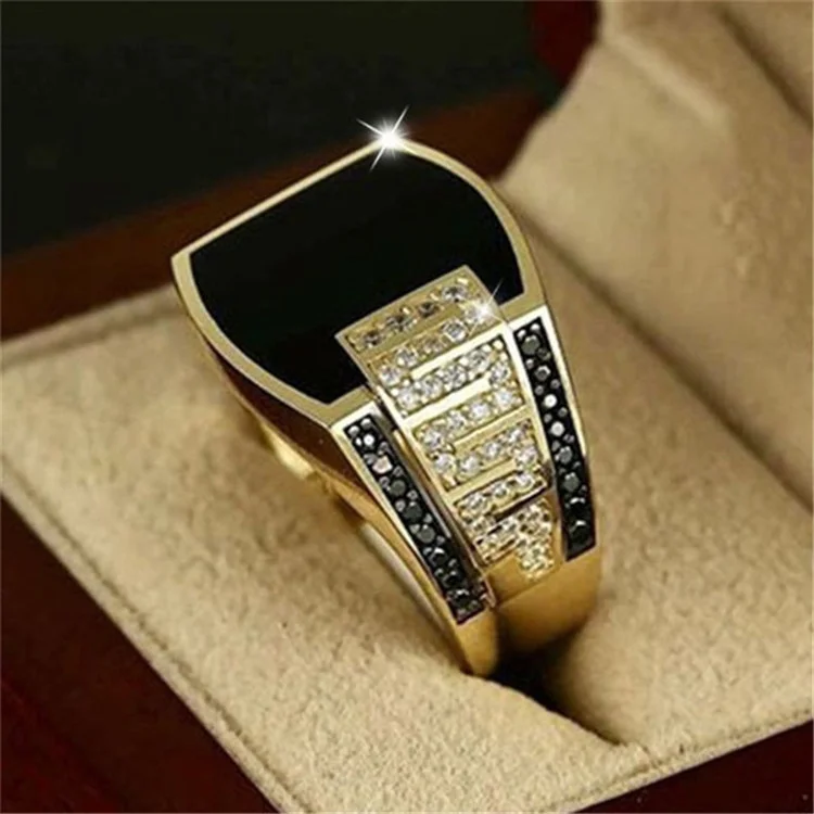 

RMJZ20230705-14 Punk Men Rings Vintage Rectangular Geometry Rings Glisten Diamond Rings For Men