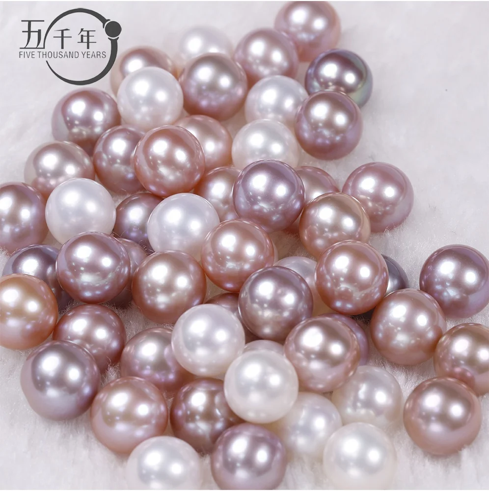

High quality loose pearl 8-9mm AAAA+ grade natura freshwater pearl white purple pink color round shaped no hole for jewelry