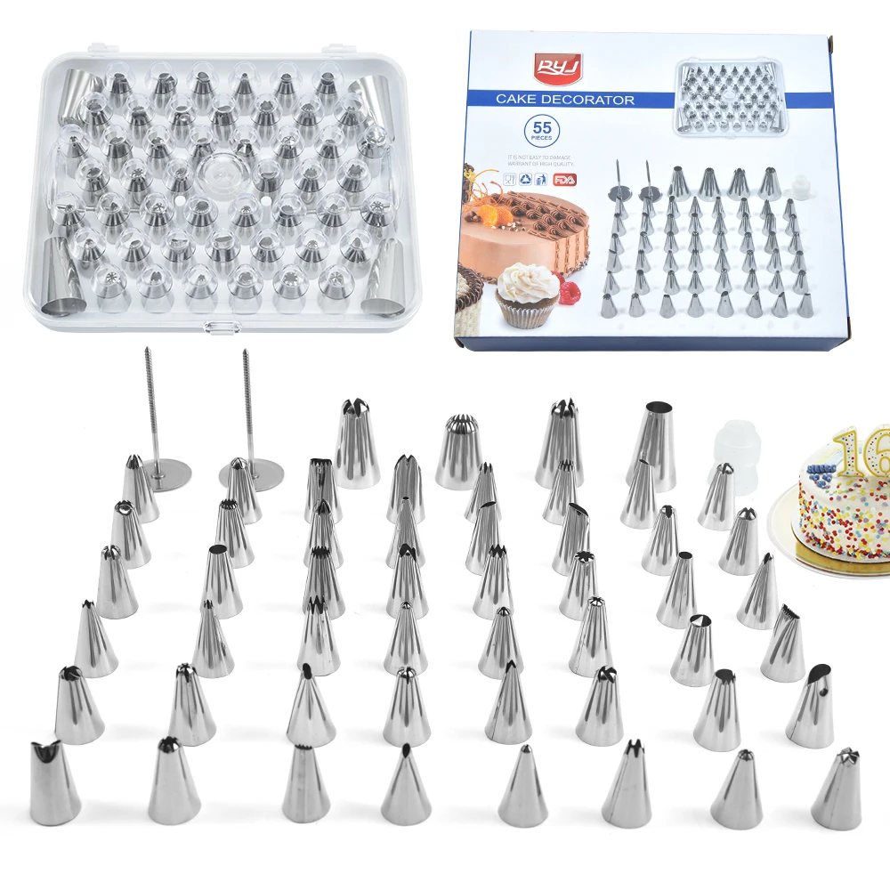 

55 pcs baking supplies reusable metal floral piping icing tips sets