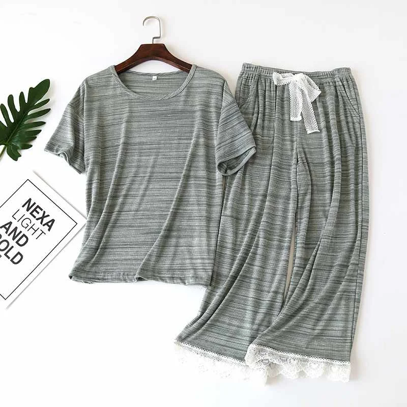 

New summer ladies thin section Modal short-sleeved women's sleepwear two-piece suit comfortable plus size sleepwear set home ser, Required