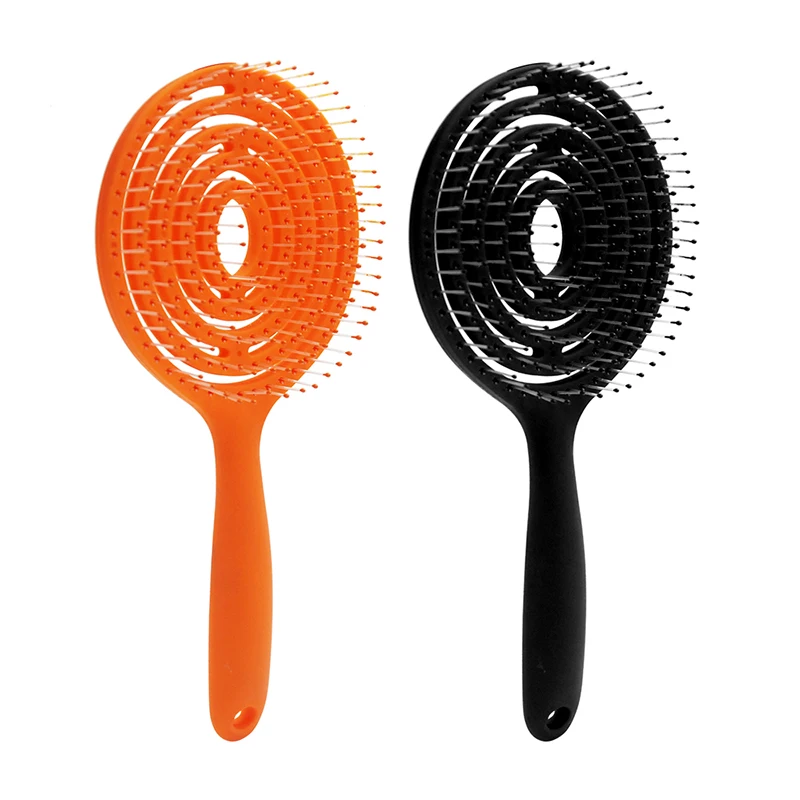 

Professional ECO Friendly Tangle Paddle Barber Wig Nylon Wet Curved Wave Detangling Denman Hair Brush, Orange/black