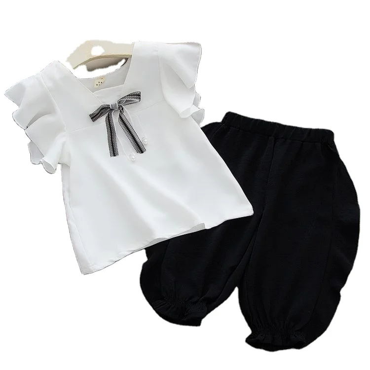 

Foreign trade new chiffon female baby flying sleeves top shorts two-piece girls summer korean kids children clothing