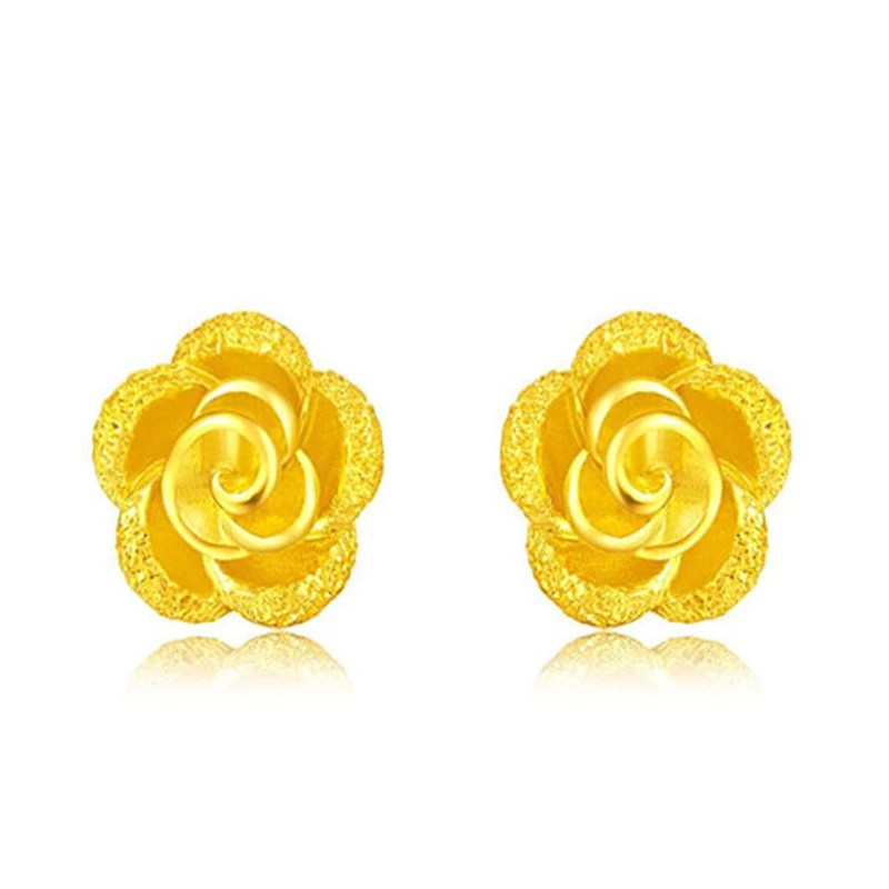 

Certified 999 Gold Stud Earrings Women's Football Gold Rich Flower Earrings Pure Gold Women's Rose Stud Earrings