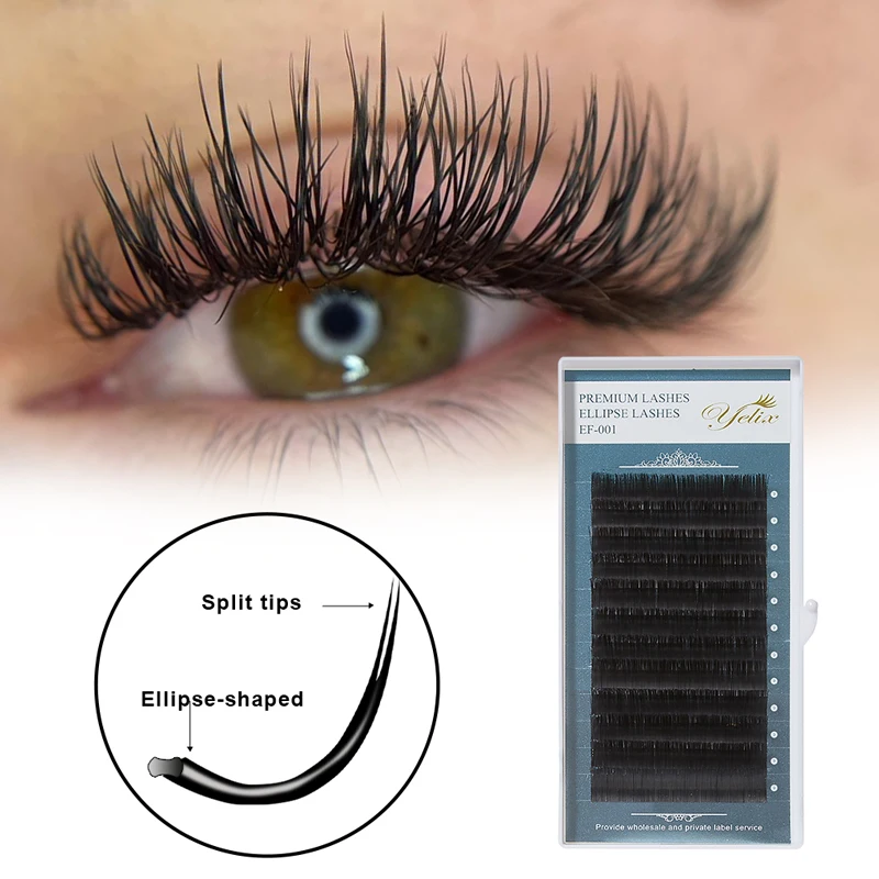 

Yelix .20mm Super Soft Ellipse Lashes Extensions Supplies False Flat Eyelash Lash Extension With Private Label, Black