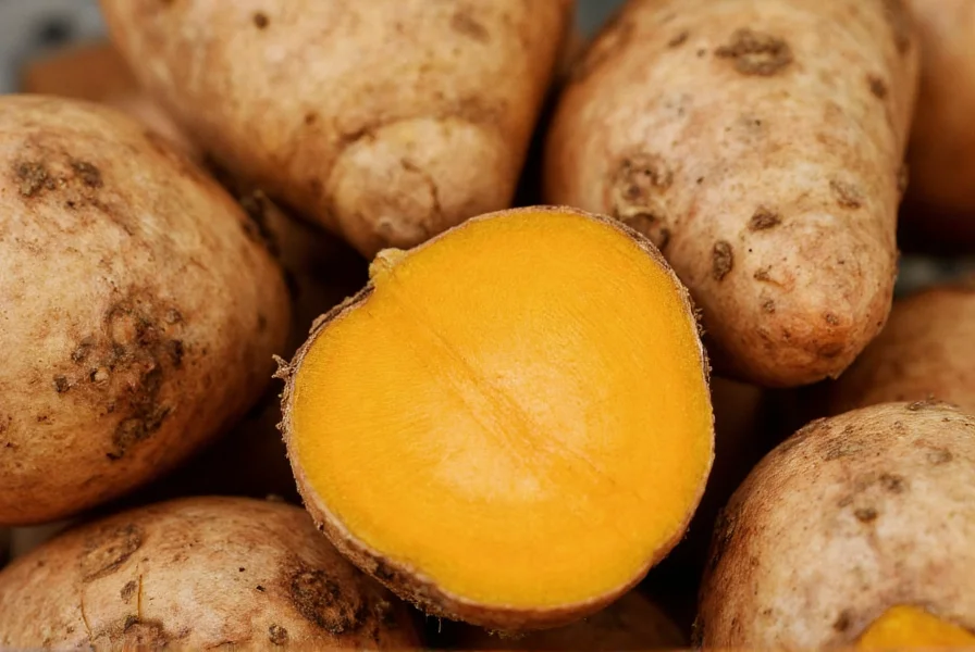 Fresh turmeric roots with soil still visible, showing vibrant orange interior when cut open