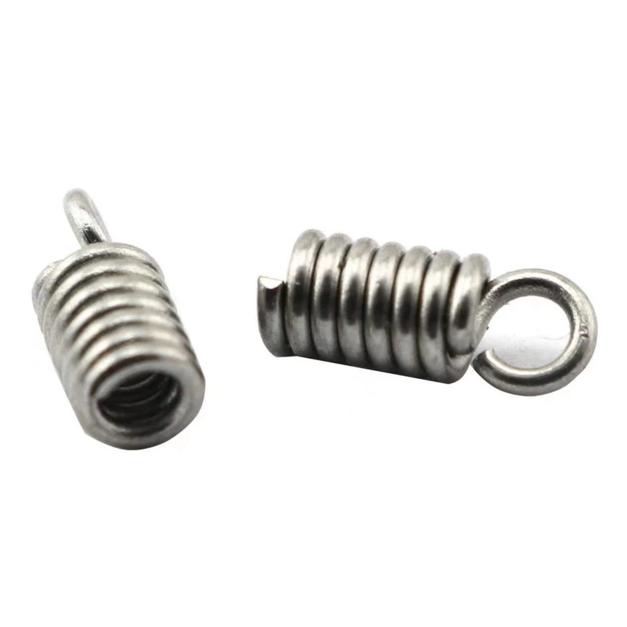 

Stainless Steel Spring Column Terminators Coil End Tips Crimp Fastener Findings Cord End with Loop for DIY