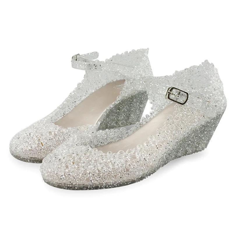 

Summer New Women's Beach Shoes Sequined Plastic Wedge Sandals, Silver, gold, pink