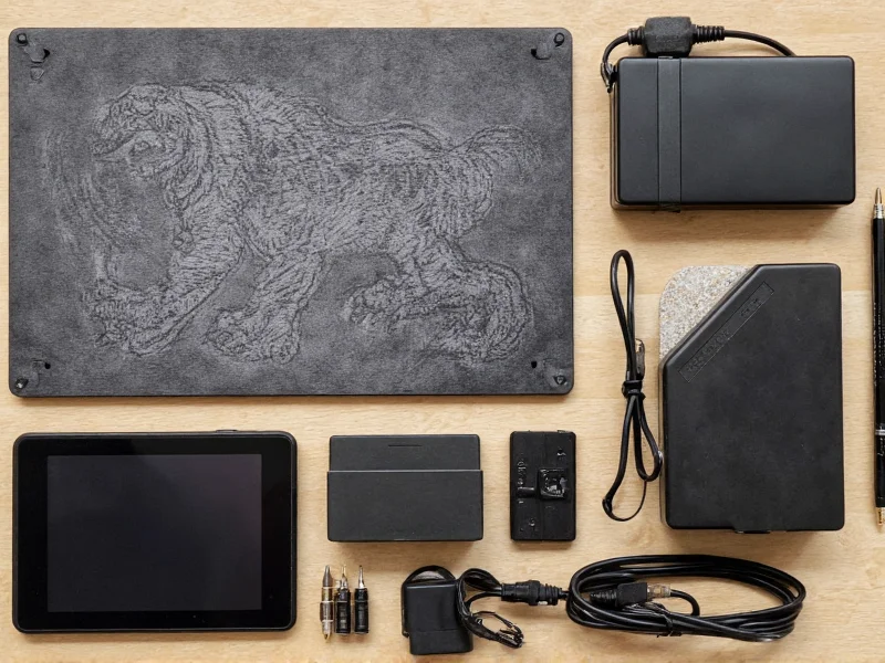 DIY drawing tablet components laid out on workbench