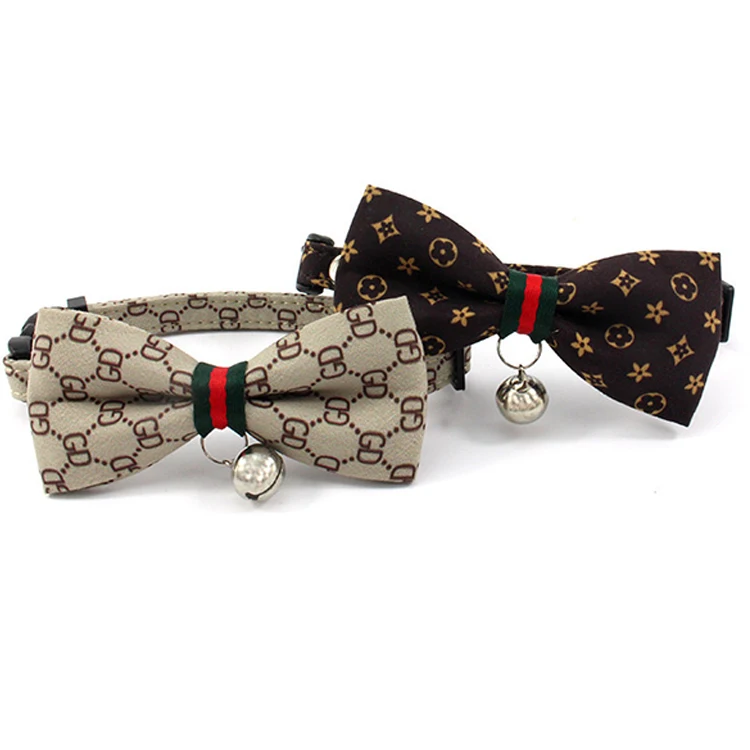 

High-end classic brand fabric luxury bowknot bell pet cat collar for small and medium-sized dogs, As pictures