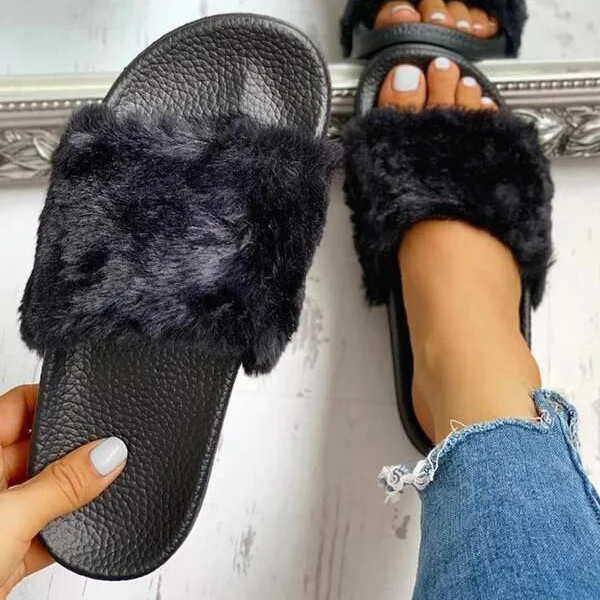 

Newest fashion women furry slippers winter plush slippers for women indoors outdoor slides fur slippers women, Pink/black/khaki/grey