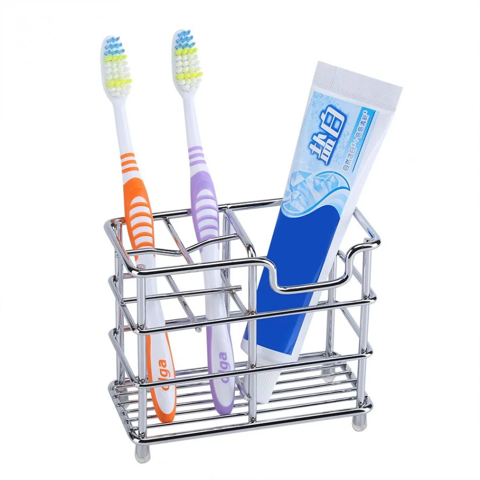 

Kitchen Bathroom Accessories Organizer Small Stainless Steel Toothbrush Toothpaste Stand Rack Holder, Silver/black